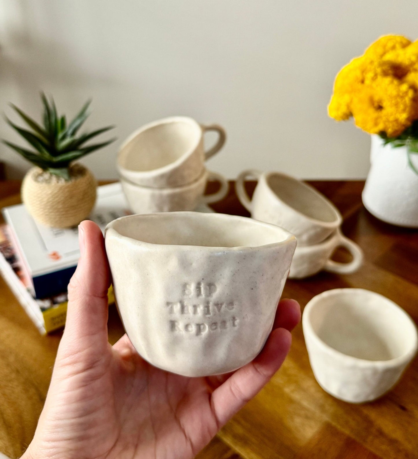 Handmade Ceramic Mug - Perfectly Imperfect - "Sip Thrive Repeat"